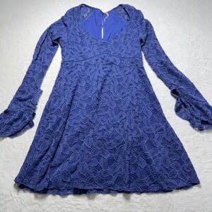 Free People Blue Skies Lace Babydoll Dress XS Womens Bell Sleeve Purple Lined